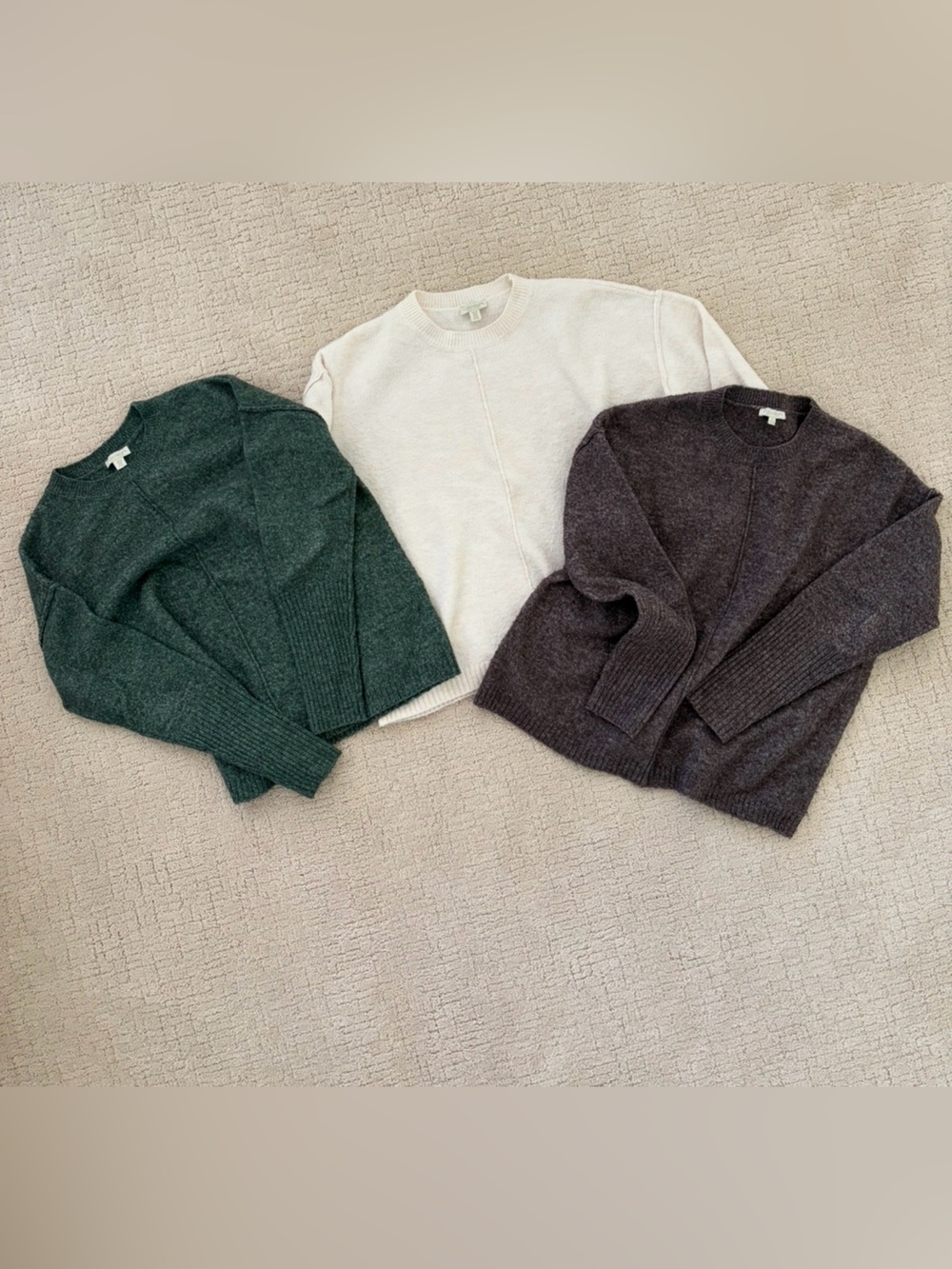 Women’s Crewneck Sweater Bundle- Ivory, Forest Green & Charcoal Brown